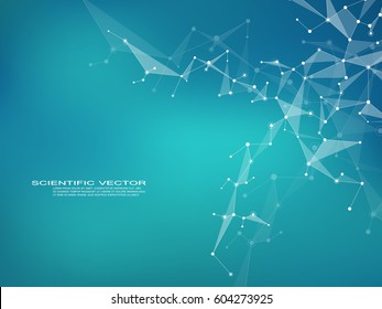 Structure of molecular particles and atom. Polygonal abstract background. Technology and science concept. Vector illustration