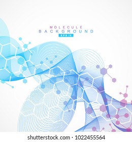 Structure molecule and communication. Dna, atom, neurons. Scientific concept for your design. Connected lines with dots. Medical, technology, chemistry, science background. Vector illustration