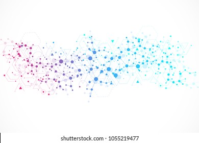 Structure molecule and communication. Dna, atom, neurons. Scientific concept for your design. Connected lines with dots. Medical, technology, chemistry, science background. Vector illustration