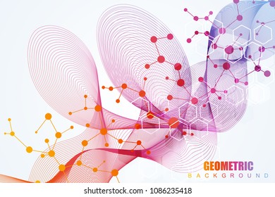 Structure molecule and communication. Dna, atom, neurons. Scientific concept for your design. Connected lines with dots. Medical, technology, chemistry, science background. Vector illustration