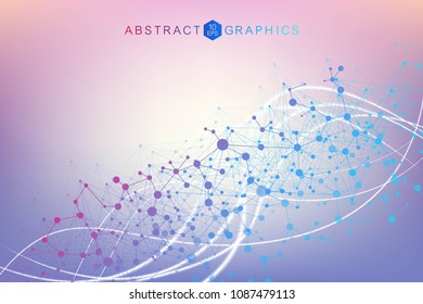 Structure molecule and communication. Dna, atom, neurons. Scientific concept for your design. Connected lines with dots. Medical, technology, chemistry, science background. Vector illustration
