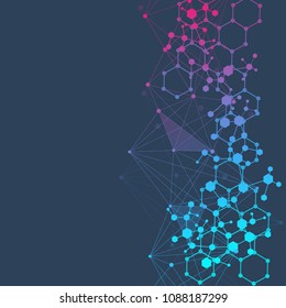 Structure molecule and communication. Dna, atom, neurons. Scientific concept for your design. Connected lines with dots. Medical, technology, chemistry, science background. Vector illustration