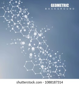 Structure molecule and communication. Dna, atom, neurons. Scientific concept for your design. Connected lines with dots. Medical, technology, chemistry, science background. Vector illustration