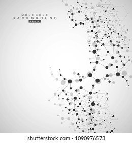 Structure molecule and communication. Dna, atom, neurons. Scientific concept for your design. Connected lines with dots. Medical, technology, chemistry, science background. Vector illustration