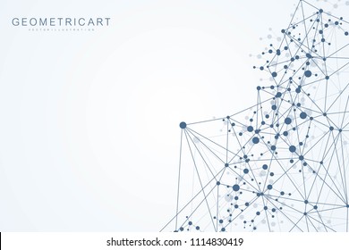 Structure molecule and communication. Dna, atom, neurons. Abstract polygonal structure with connecting dots and lines. Medical, technology, chemistry, science background. Vector illustration