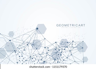 Structure molecule and communication. Dna, atom, neurons. Abstract polygonal structure with connecting dots and lines. Medical, technology, chemistry, science background. Vector illustration
