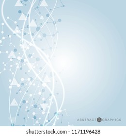 Structure molecule and communication. Dna, atom, neurons. Scientific concept for your design. Connected lines with dots. Medical, technology, chemistry, science background. Vector illustration