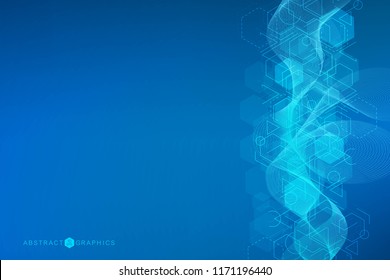 Structure molecule and communication. Dna, atom, neurons. Scientific concept for your design. Connected lines with dots. Medical, technology, chemistry, science background Vector illustration