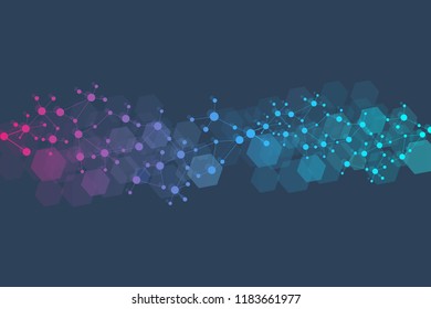 Structure molecule and communication. Dna, atom, neurons. Scientific concept for your design. Connected lines with dots. Medical, technology, chemistry, science background. Vector illustration