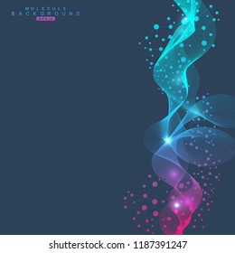 Structure molecule and communication. Dna, atom, neurons. Scientific concept for your design. Connected lines with dots. Medical, technology, chemistry, science background. Vector illustration