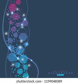 Structure molecule and communication. Dna, atom, neurons. Scientific concept for your design. Connected lines with dots. Medical, technology, chemistry, science background. Vector illustration