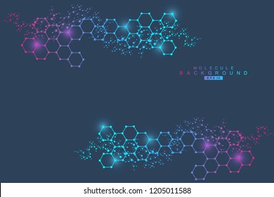 Structure molecule and communication. Dna, atom, neurons. Scientific concept for your design. Connected lines with dots. Medical, technology, chemistry, science background. Vector illustration