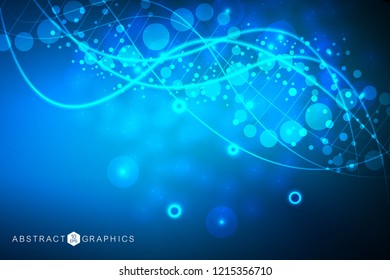 Structure molecule and communication. Dna, atom, neurons. Scientific concept for your design. Connected lines with dots. Medical, technology, chemistry, science background. Vector illustration