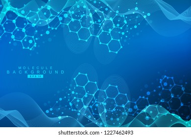 Structure molecule and communication. Dna, atom, neurons. Scientific concept for your design. Connected lines with dots. Medical, technology, chemistry, science background. Vector illustration
