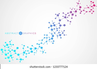 Structure molecule and communication. Dna, atom, neurons. Scientific concept for your design. Connected lines with dots. Medical, technology, chemistry, science background. Vector illustration