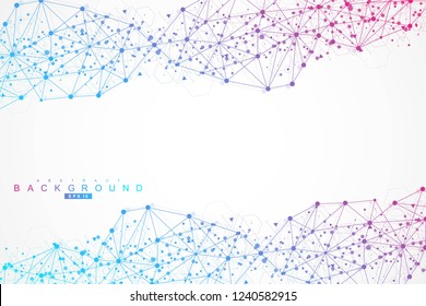 Structure molecule and communication. Dna, atom, neurons. Scientific concept for your design. Connected lines with dots. Medical, technology, chemistry, science background. Vector illustration