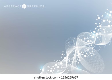 Structure molecule and communication. Dna, atom, neurons. Scientific concept for your design. Connected lines with dots. Medical, technology, chemistry, science background. Vector illustration