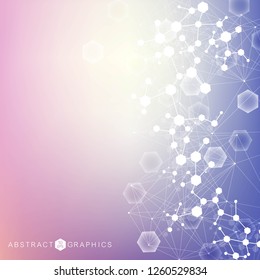 Structure molecule and communication. Dna, atom, neurons. Scientific concept for your design. Connected lines with dots. Medical, technology, chemistry, science background. Vector illustration