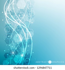 Structure molecule and communication. Dna, atom, neurons. Scientific concept for your design. Connected lines with dots. Medical, technology, chemistry, science background. Vector illustration
