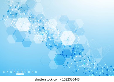 Structure molecule and communication. Dna, atom, neurons. Scientific concept for your design. Connected lines with dots. Medical, technology, chemistry, science background. Vector illustration