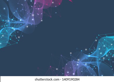 Structure molecule and communication. Dna, atom, neurons. Scientific concept for your design. Connected lines with dots. Medical, technology, chemistry, science background. Vector illustration.
