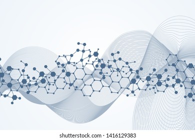 Structure molecule and communication. Dna, atom, neurons. Scientific concept for your design. Connected lines with dots. Medical, technology, chemistry, science background. Vector illustration.