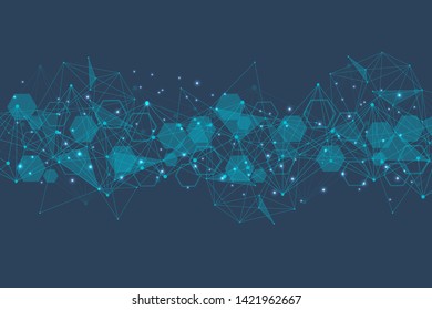 Structure molecule and communication. Dna, atom, neurons. Scientific concept for your design. Connected lines with dots. Medical, technology, chemistry, science background. Vector illustration.
