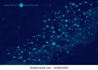 Structure molecule and communication. Dna, atom, neurons. Scientific concept for your design. Connected lines with dots. Medical, technology, chemistry, science background. Vector illustration.