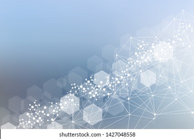 Structure molecule and communication. Dna, atom, neurons. Scientific concept for your design. Connected lines with dots. Medical, technology, chemistry, science background. Vector illustration.