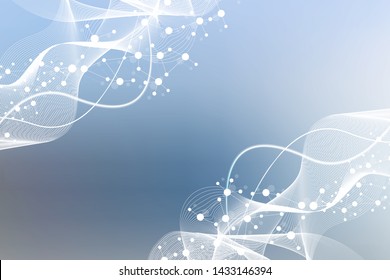 Estructura molécula y comunicación. Adn, átomo, neuronas. Concepto científico para su diseño. Líneas conectadas con puntos. Medicina, tecnología, química, ciencias. Ilustración vectorial.