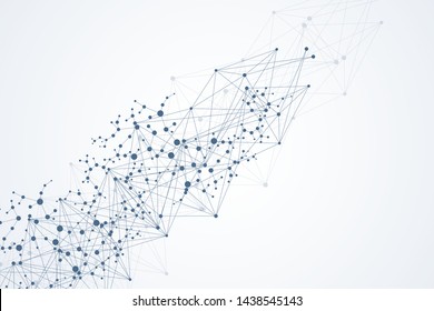 Structure molecule and communication. Dna, atom, neurons. Scientific concept for your design. Connected lines with dots. Medical, technology, chemistry, science background. Vector illustration.