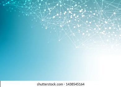 Structure molecule and communication. Dna, atom, neurons. Scientific concept for your design. Connected lines with dots. Medical, technology, chemistry, science background. Vector illustration.