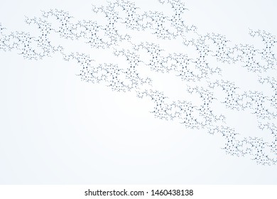 Structure molecule and communication. Dna, atom, neurons. Scientific concept for your design. Connected lines with dots. Medical, technology, chemistry, science background. Vector illustration.