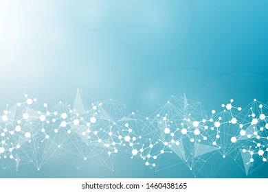 Structure molecule and communication. Dna, atom, neurons. Scientific concept for your design. Connected lines with dots. Medical, technology, chemistry, science background. Vector illustration.