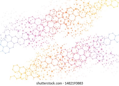 Structure molecule and communication. Dna, atom, neurons. Scientific concept for your design. Connected lines with dots. Medical, technology, chemistry, science background. Vector illustration