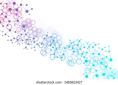 Structure molecule and communication. Dna, atom, neurons. Scientific concept for your design. Connected lines with dots. Medical, technology, chemistry, science background. Vector illustration.