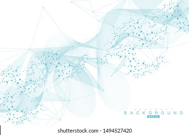 Structure molecule and communication. Dna, atom, neurons. Scientific concept for your design. Connected lines with dots. Medical, technology, chemistry, science background. Vector illustration.