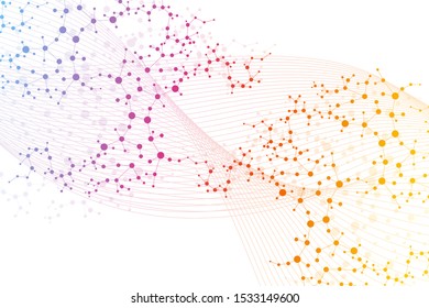 Structure molecule and communication. Dna, atom, neurons. Scientific concept for your design. Connected lines with dots. Medical, technology, chemistry, science background. Vector illustration.