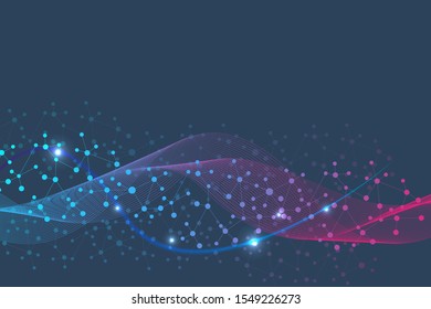Structure molecule and communication. Dna, atom, neurons. Scientific concept for your design. Connected lines with dots. Medical, technology, chemistry, science background. Vector illustration.
