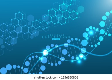 Structure molecule and communication. Dna, atom, neurons. Scientific concept for your design. Connected lines with dots. Medical, technology, chemistry, science background. Vector illustration.