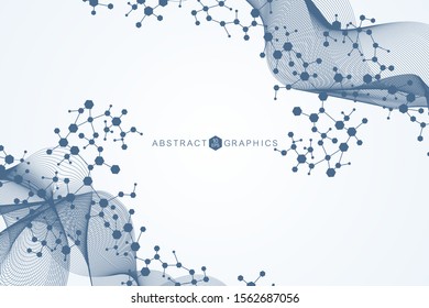 Structure molecule and communication. Dna, atom, neurons. Scientific concept for your design. Connected lines with dots. Medical, technology, chemistry, science background. Vector illustration.