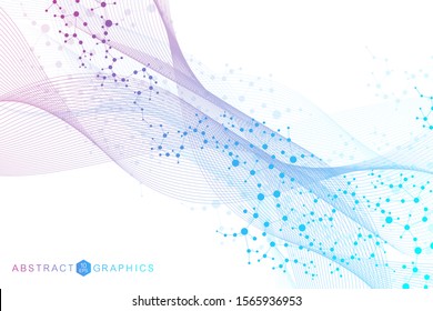 Strukturmolekül und Kommunikation. DNA, Atom, Neuronen. Wissenschaftliches Konzept für Ihr Design. Verbundene Linien mit Punkten. Medizin, Technologie, Chemie, wissenschaftlicher Hintergrund. Vektorillustration.