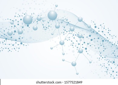 Structure molecule and communication. Dna, atom, neurons. Scientific concept for your design. Connected lines with dots. Medical, technology, chemistry, science background. Vector illustration