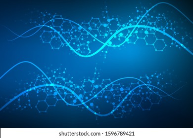 Structure molecule and communication. Dna, atom, neurons. Scientific concept for your design. Connected lines with dots. Medical, technology, chemistry, science background. Vector illustration.