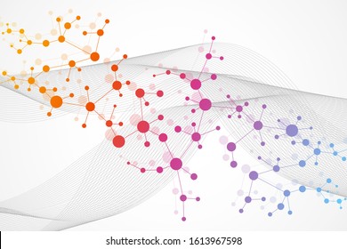 Structure molecule and communication. Dna, atom, neurons. Scientific concept for your design. Connected lines with dots. Medical, technology, chemistry, science background. Vector illustration.