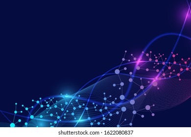 Structure molecule and communication. Dna, atom, neurons. Scientific concept for your design. Connected lines with dots. Medical, technology, chemistry, science background. Vector illustration.