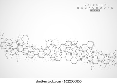 Structure molecule and communication. Dna, atom, neurons. Scientific concept for your design. Connected lines with dots. Medical, technology, chemistry, science background. Vector illustration.