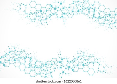 Structure molecule and communication. Dna, atom, neurons. Scientific concept for your design. Connected lines with dots. Medical, technology, chemistry, science background. Vector illustration.