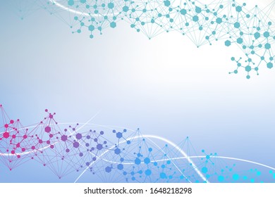 Structure molecule and communication. Dna, atom, neurons. Scientific concept for your design. Connected lines with dots. Medical, technology, chemistry, science background. Vector illustration.