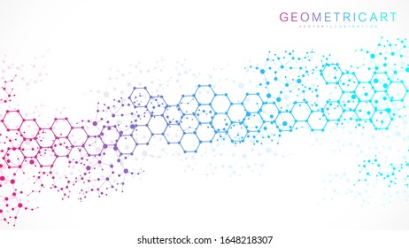 Structure molecule and communication. Dna, atom, neurons. Scientific concept for your design. Connected lines with dots. Medical, technology, chemistry, science background. Vector illustration.